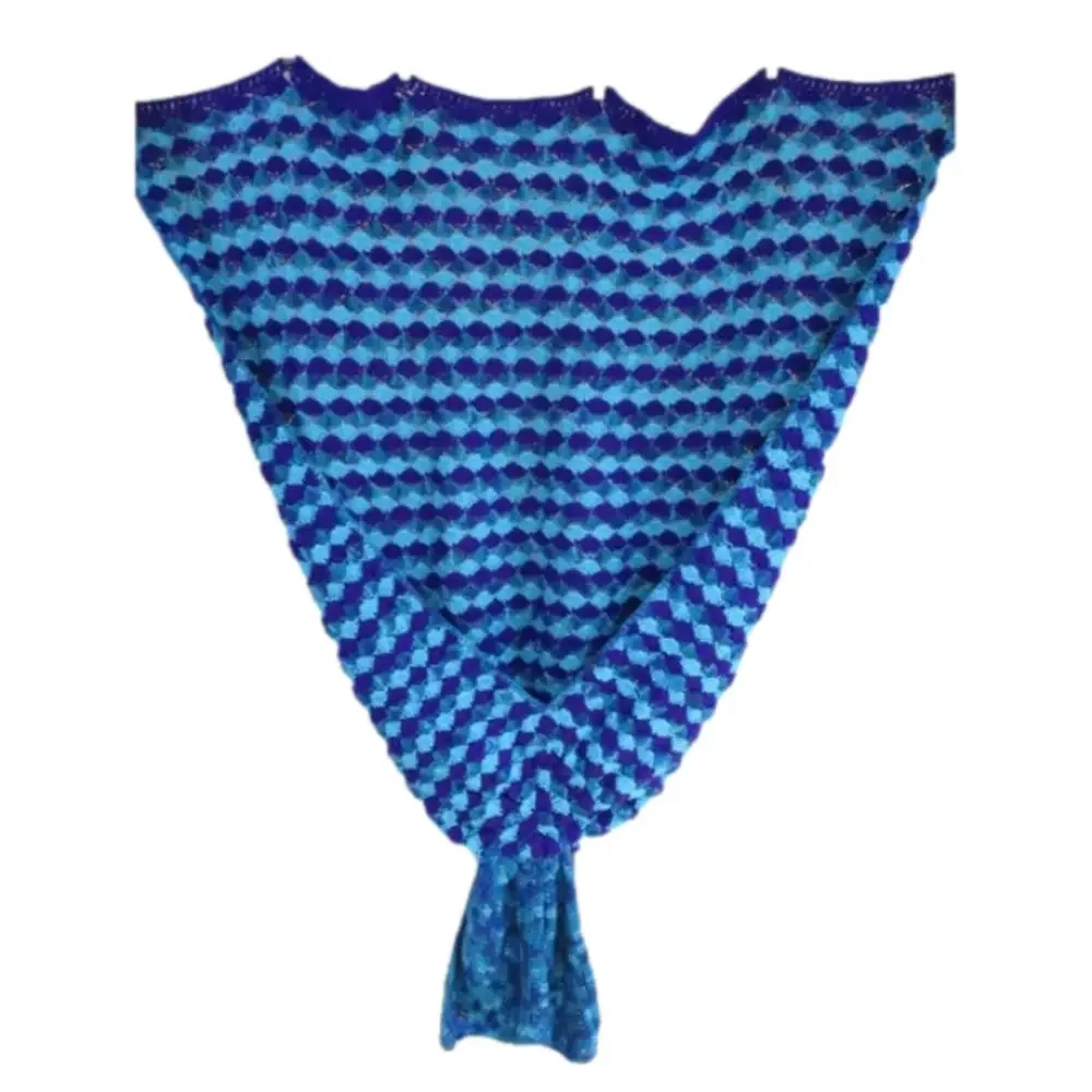 Vintage Teal/Blue/Purple Afghan Crochet Blanket With Mermaid Tail 58